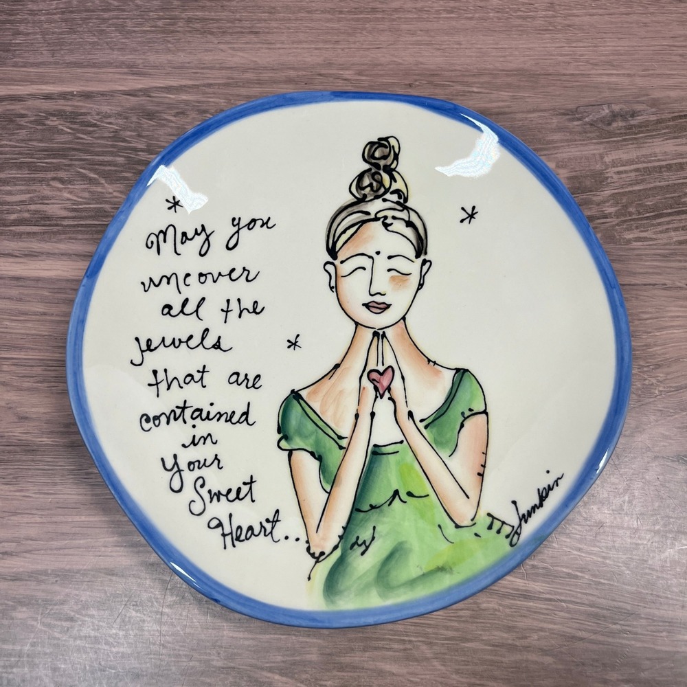 Julia Junkin Decorative 7 in Wall Plate Cream Sweet Heart Woman Prayer Whimsical
